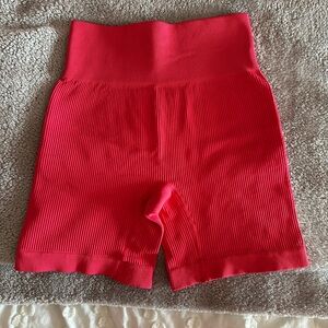 Hot Pink Ribbed High-Waisted Shorts
